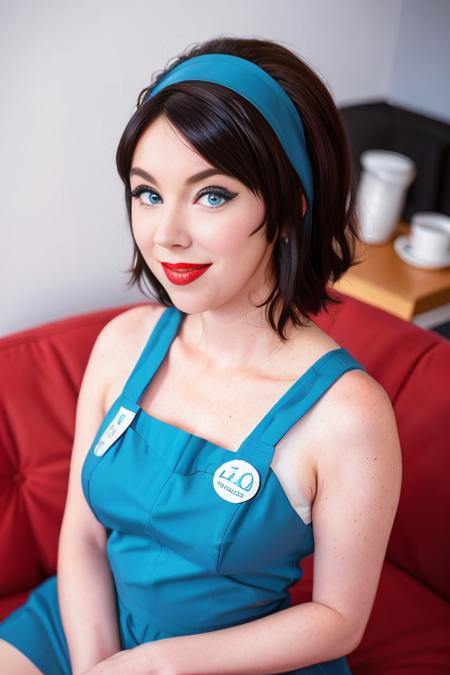 22918-155244787-award winning 1960's pinup photo full body shot of 25yo woman sitting on a couch, wearing a blue apron,  blue headband, ((short.png